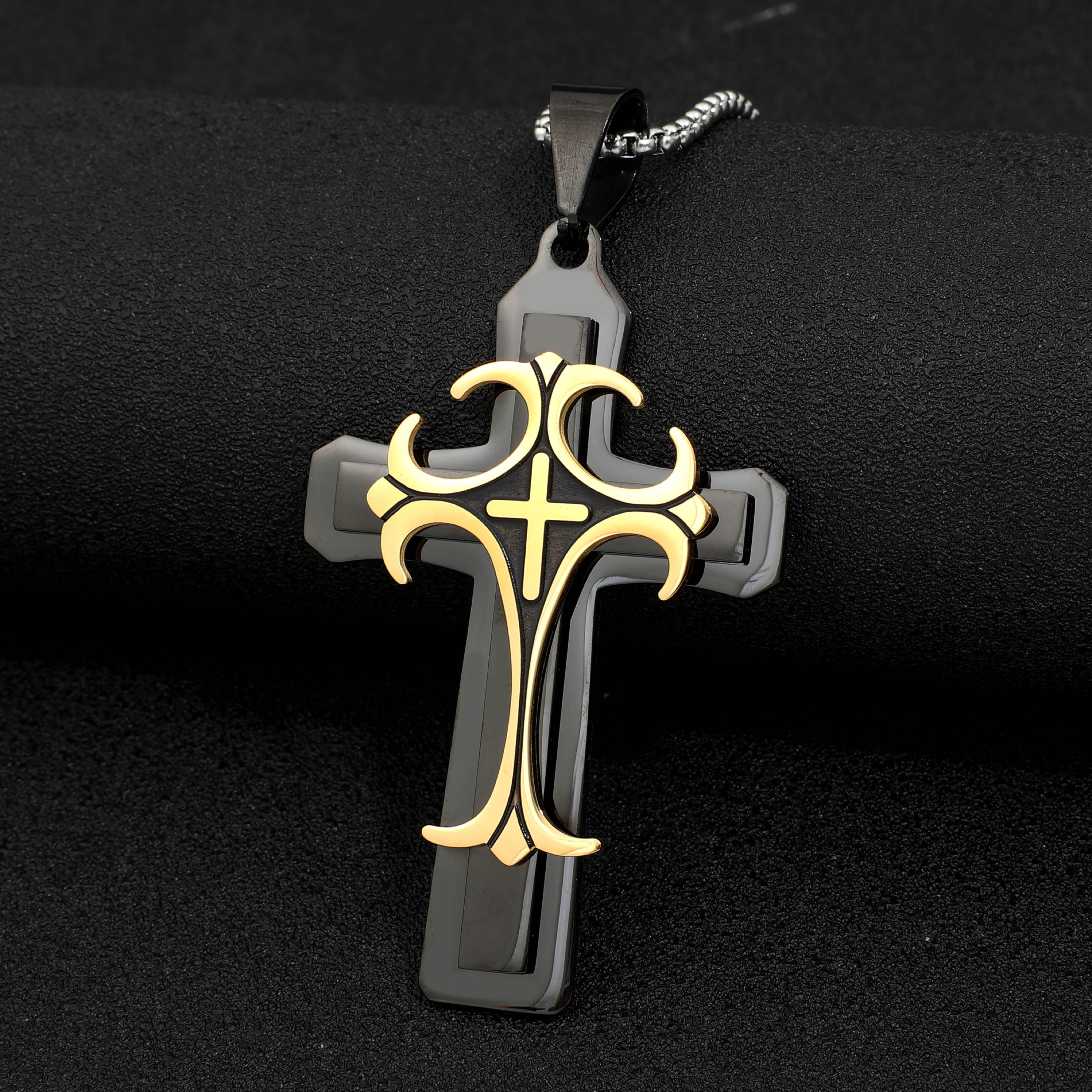 Stainless Steel Black Gold Cross