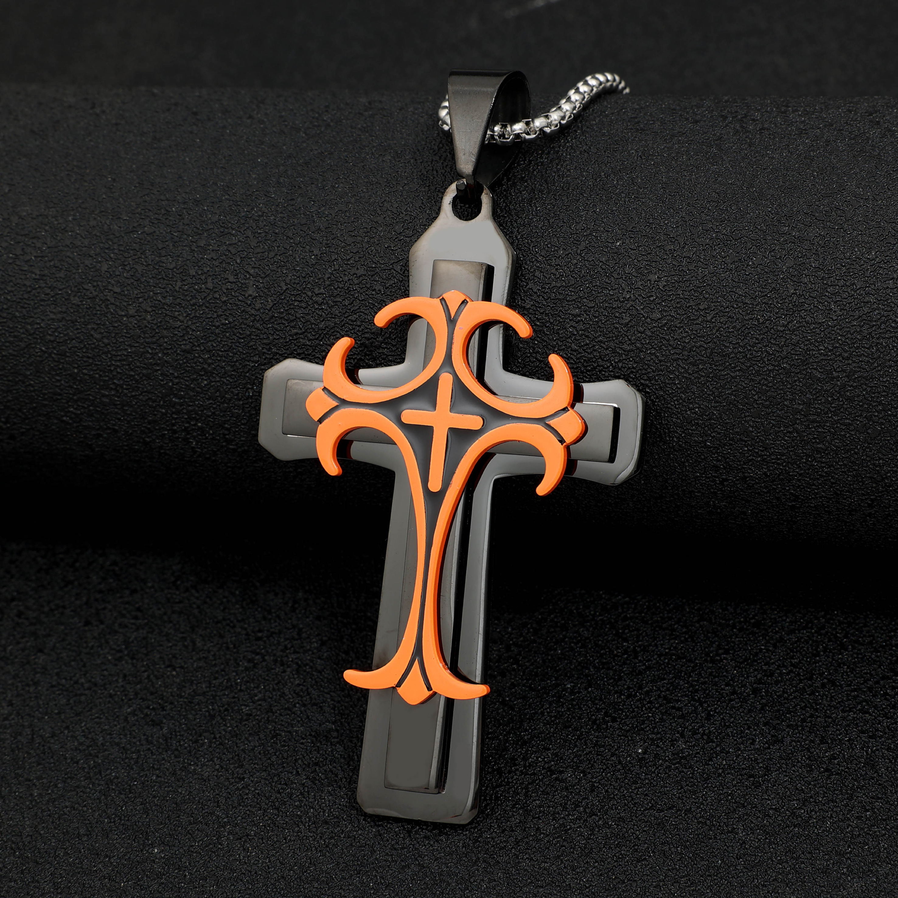 Stainless Steel Orange Black Cross