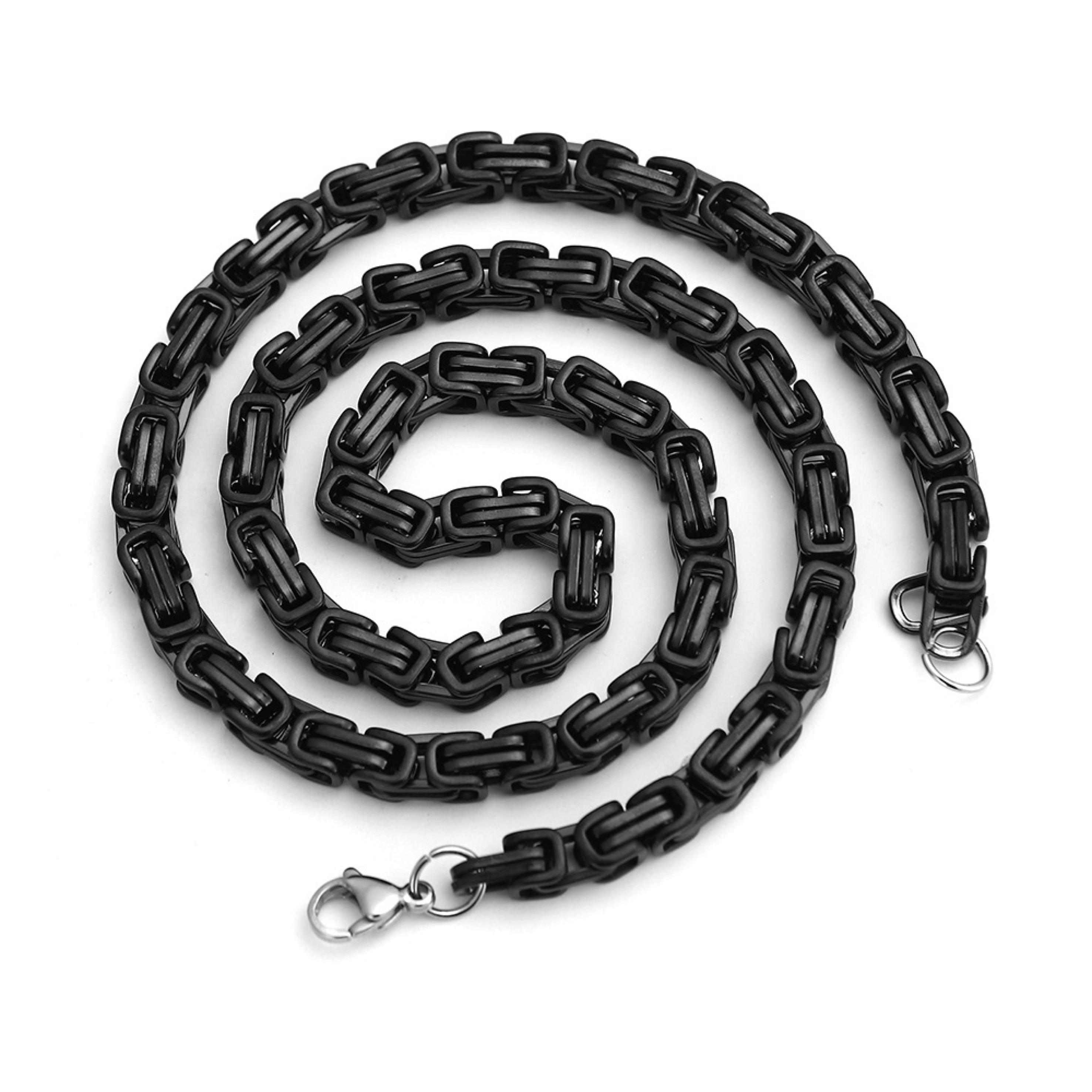 Stainless Steel Byzantine All Black Mens Necklace