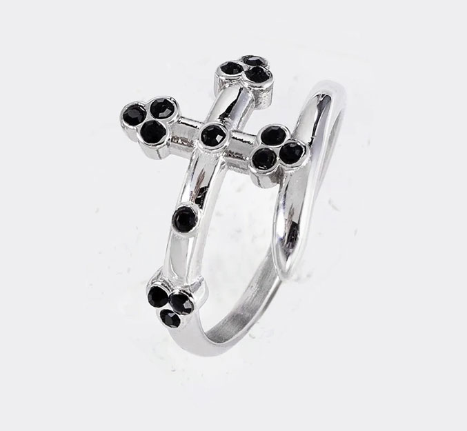 Cross Ring Black Crystal