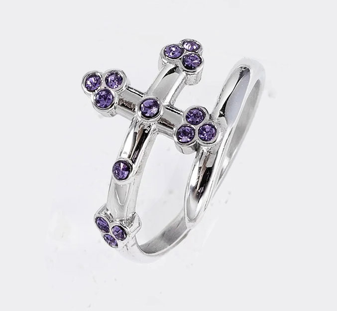 Cross Ring Lilac Crystal