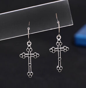 Stainless Steel Cross Black Crystal Earrings