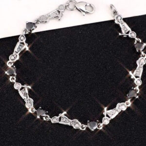 Stainless Steel Crystal Black Heart Motorcycle Bracelet