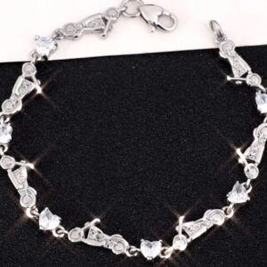 Stainless Steel Crystal Heart Motorcycle Bracelet