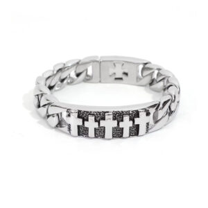 7 cross stainless steel bracelet with 2 crosses on the closure