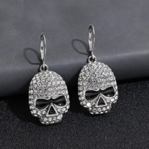 Stainless Steel Clear Crystal Skull Earrings