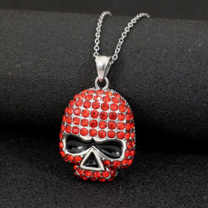 Stainless Steel Red Crystal Skull Pendant