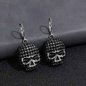 Stainless Steel Skull BlackCrystal Earrings
