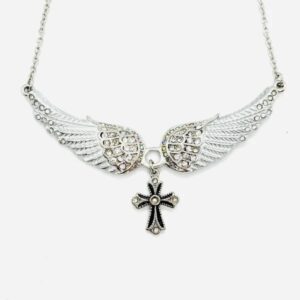Stainless Steel Crystal Wing AB Cross Necklace