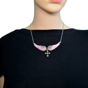 Stainless Steel Crystal Wing Pink Cross Necklace