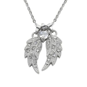 Stainless Steel Crystal Double Wing Heart
