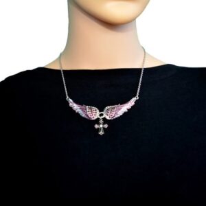 Stainless Steel Crystal Wing Purple Cross Necklace