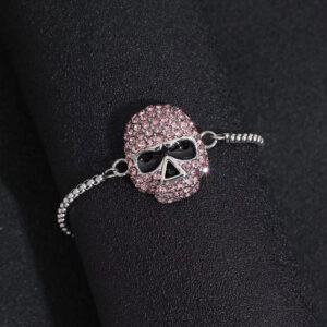 Stainless Steel Pink Crystal Skull Toggle Bracelet