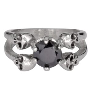 Stainless Steel Black Crystal 4 Skull Ring