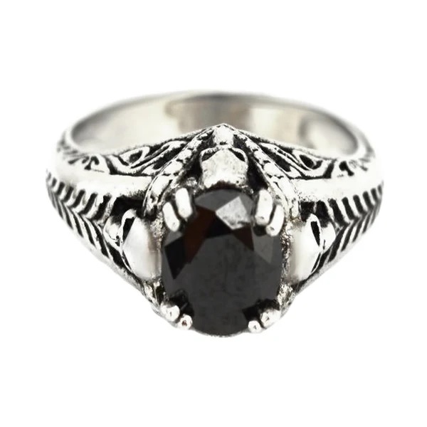 Stainless Steel Black Crystal with Skulls Ring