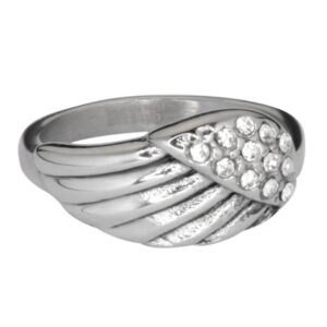 Stainless Steel Crystal Wing Ring