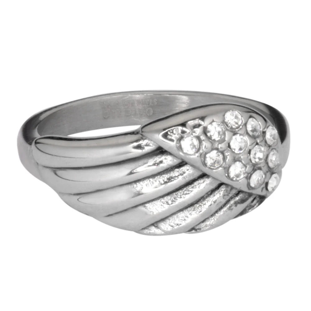 Stainless Steel Crystal Wing Ring