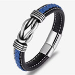 Stainless Steel Black Blue Leather Bracelet Length